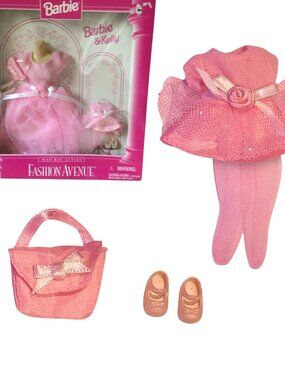 1996 Barbie and Kelly Fashion Avenue Matching Styles Pink Dress